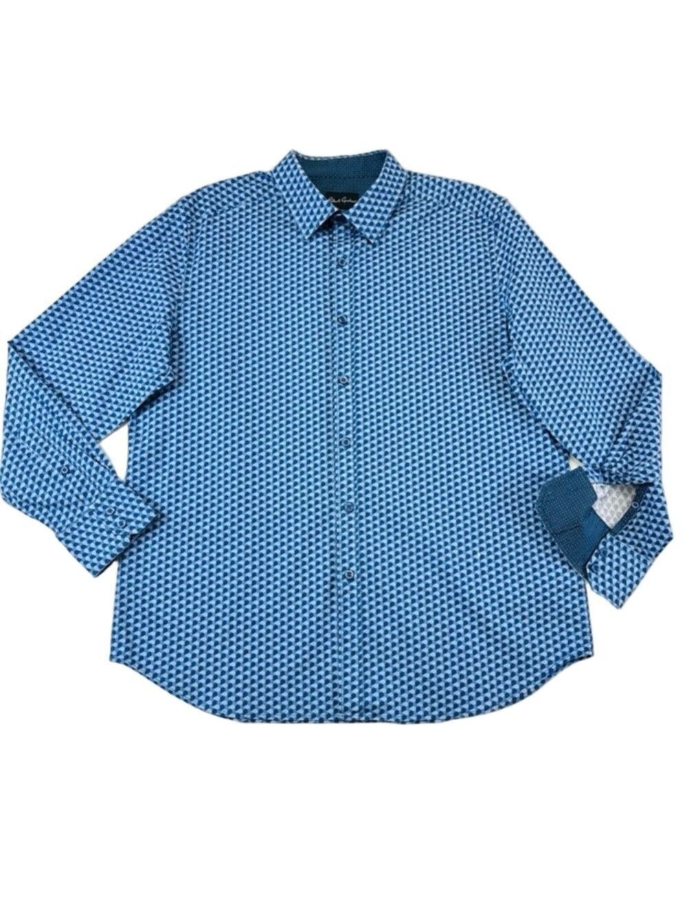 Robert Graham blue long sleeve shirt Mens Large 3D cube print stretch cotton